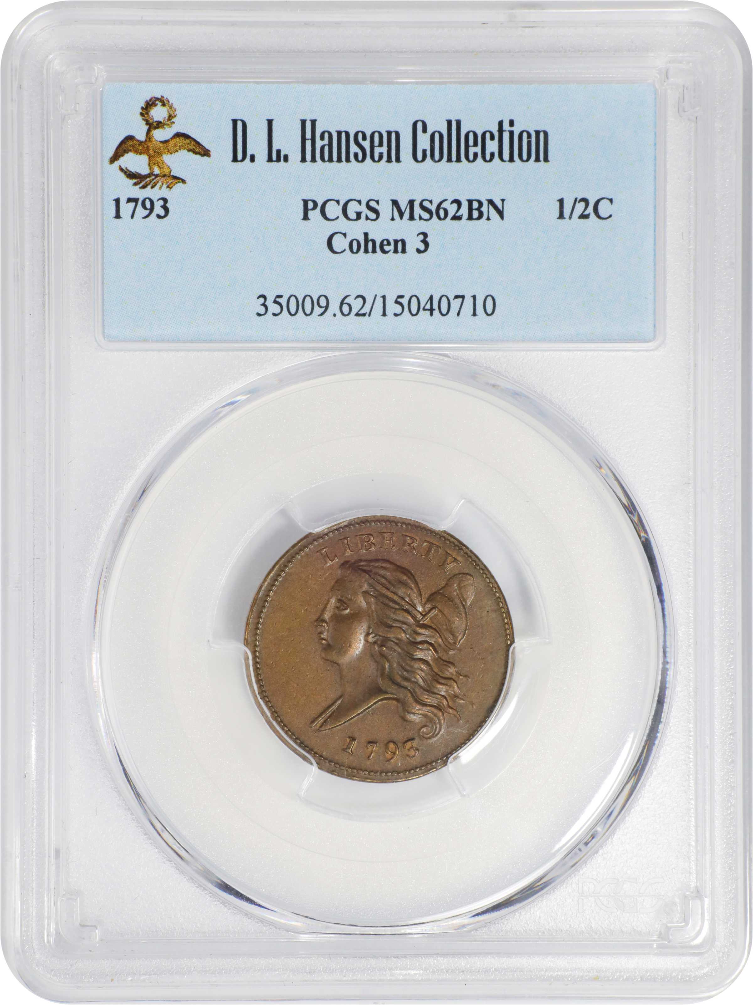 image for: 1793 Liberty Cap Half Cent. Head Left. C-3. Rarity-3. MS-62 BN (PCGS).