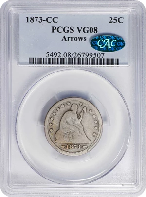 image for: 1873-CC Liberty Seated Quarter. Arrows. Briggs 1-A, the only known dies. VG-8 (PCGS). CAC.