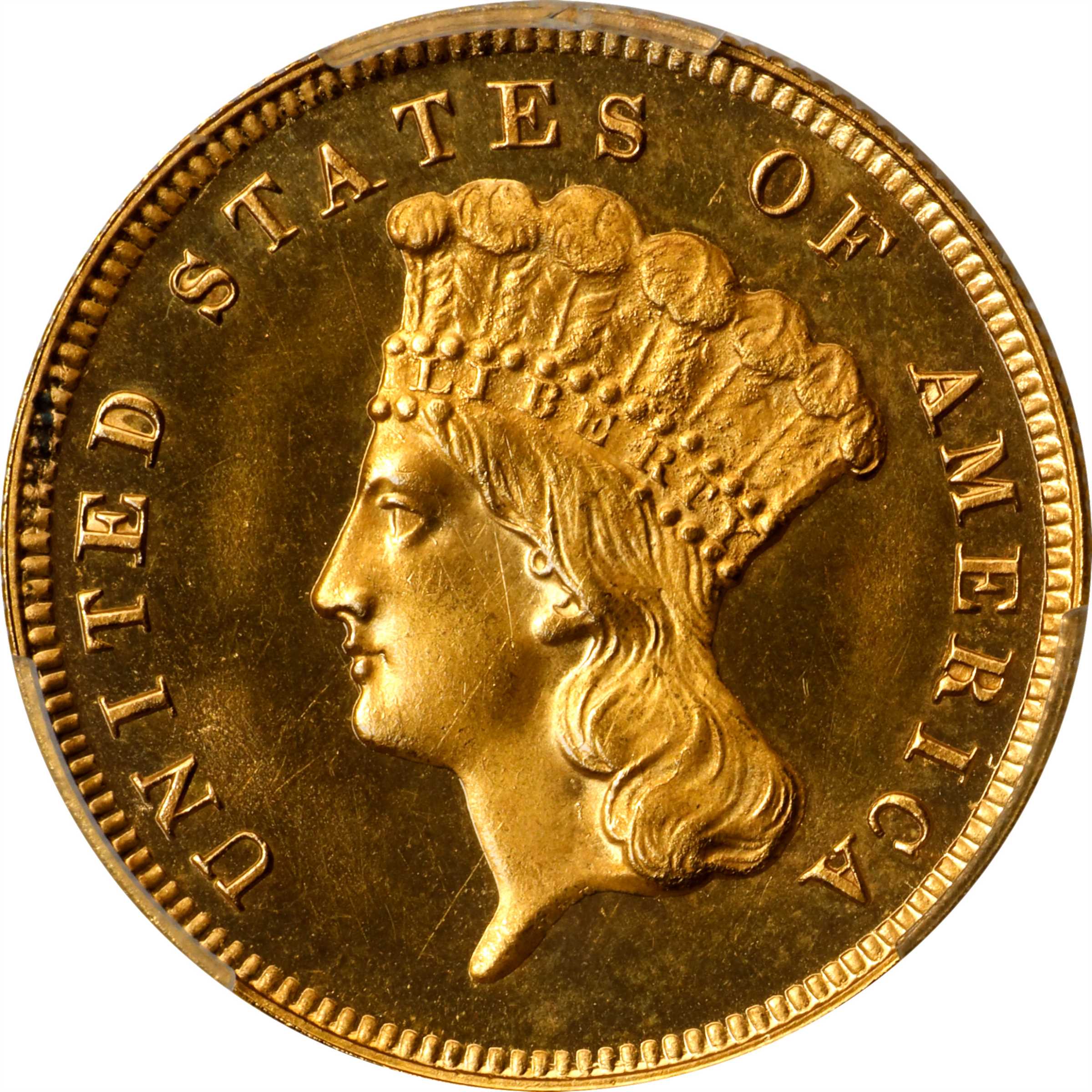 image for: 1876 Three-Dollar Gold Piece. JD-2. Rarity-6. Proof-65 Cameo (PCGS). CAC.