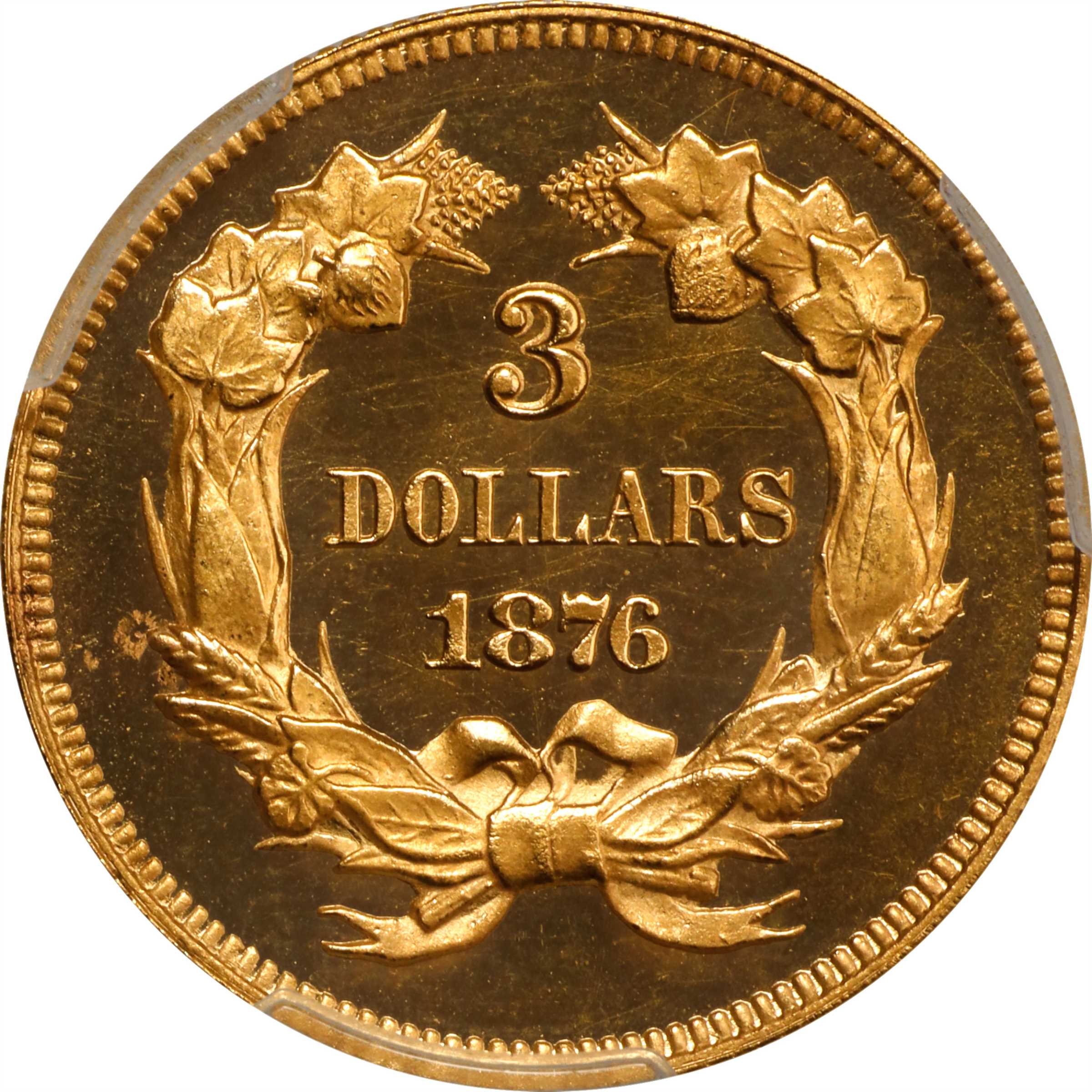 image for: 1876 Three-Dollar Gold Piece. JD-2. Rarity-6. Proof-65 Cameo (PCGS). CAC.