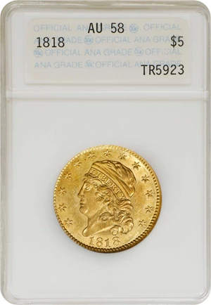 image for: 1818 Capped Head Left Half Eagle. BD-2. Rarity-4. STATESOF. AU-58 (ANACS). OH.