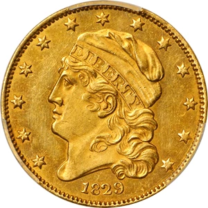 image for: 1829 Capped Head Left Half Eagle. Reduced Diameter. BD-2. Rarity-7. MS-62 (PCGS). CAC.