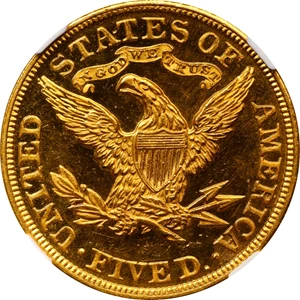 image for: 1890 Liberty Head Half Eagle. JD-1, the only known dies. Rarity-5. Proof-63+ Ultra Cameo (NGC).