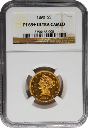 image for: 1890 Liberty Head Half Eagle. JD-1, the only known dies. Rarity-5. Proof-63+ Ultra Cameo (NGC).