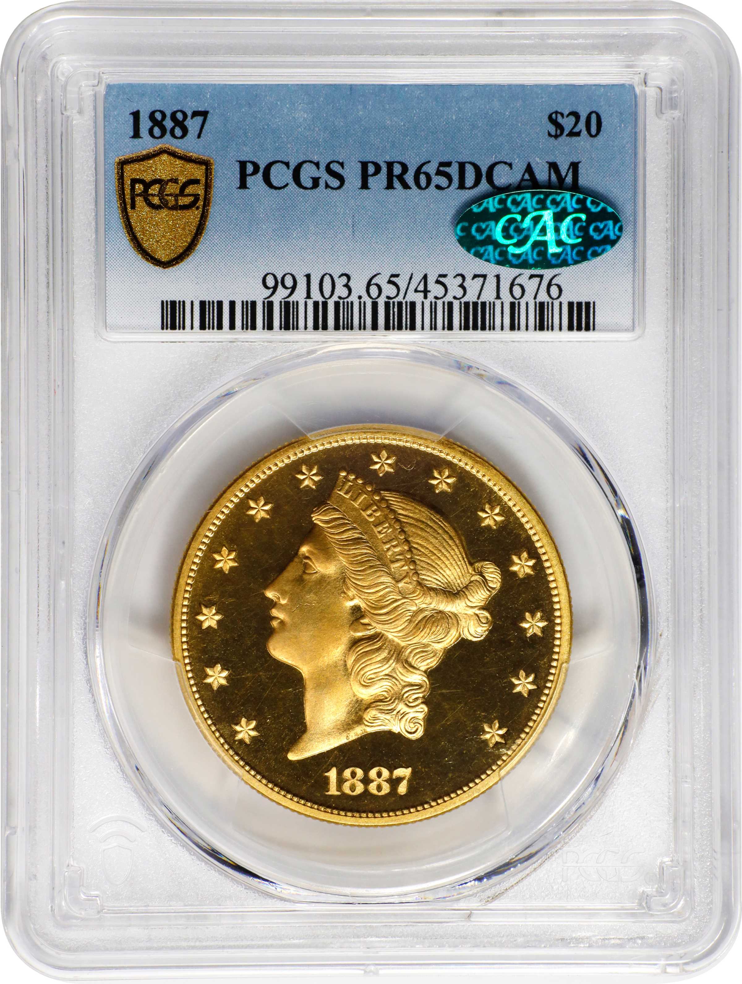 image for: 1887 Liberty Head Double Eagle. JD-1, the only known dies. Rarity-5+. Proof-65 Deep Cameo (PCGS). CAC.