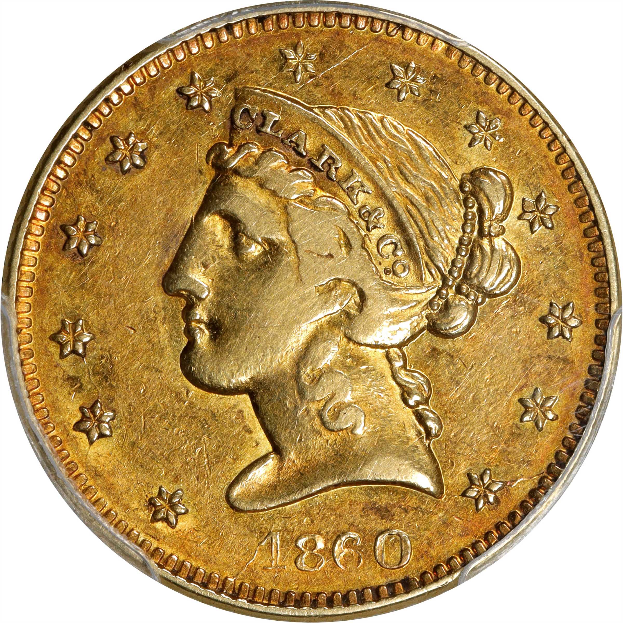 image for: 1860 Clark, Gruber & Co. $5. K-2. Rarity-4. AU-50 (PCGS).