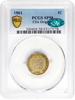 image for: 1861 Confederate Cent. Original. Breen-8005. Copper-Nickel. Specimen-58 (PCGS). CAC.