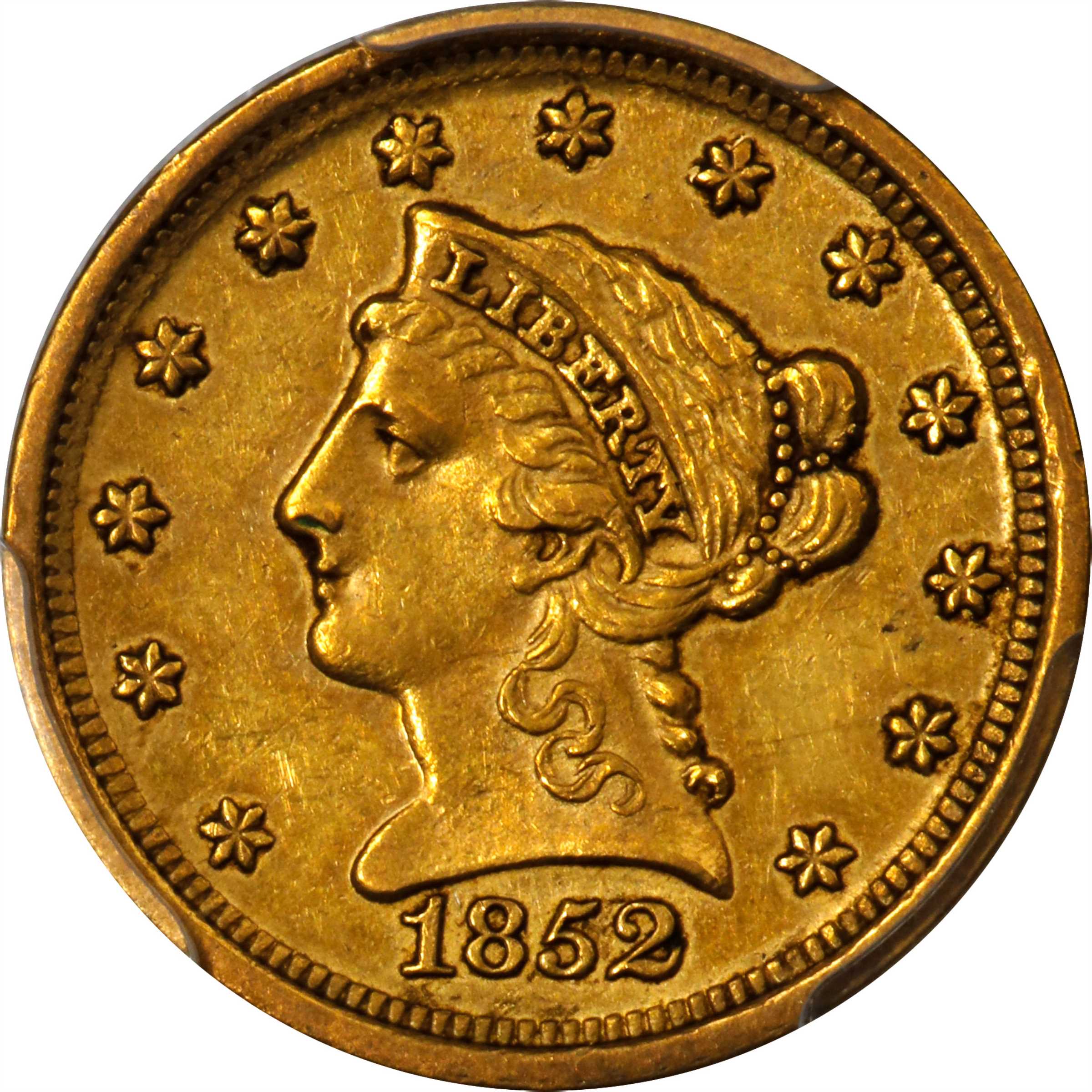 image for: 1852-D Liberty Head Quarter Eagle. Winter 16-N, the only known dies. AU-50 (PCGS). CAC.