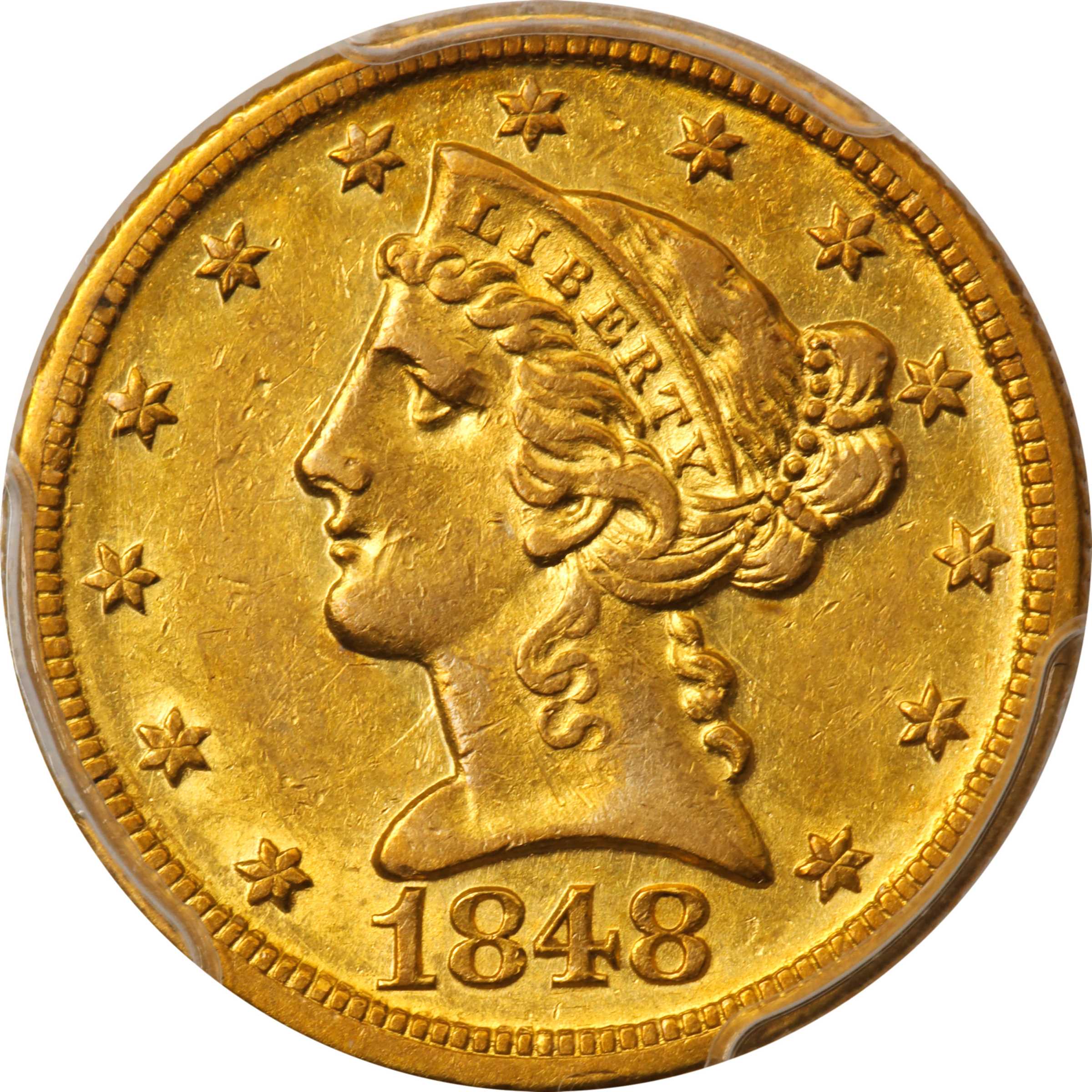 image for: 1848-D/D Liberty Head Half Eagle. Winter 22-O. Die State I. AU-55 (PCGS).