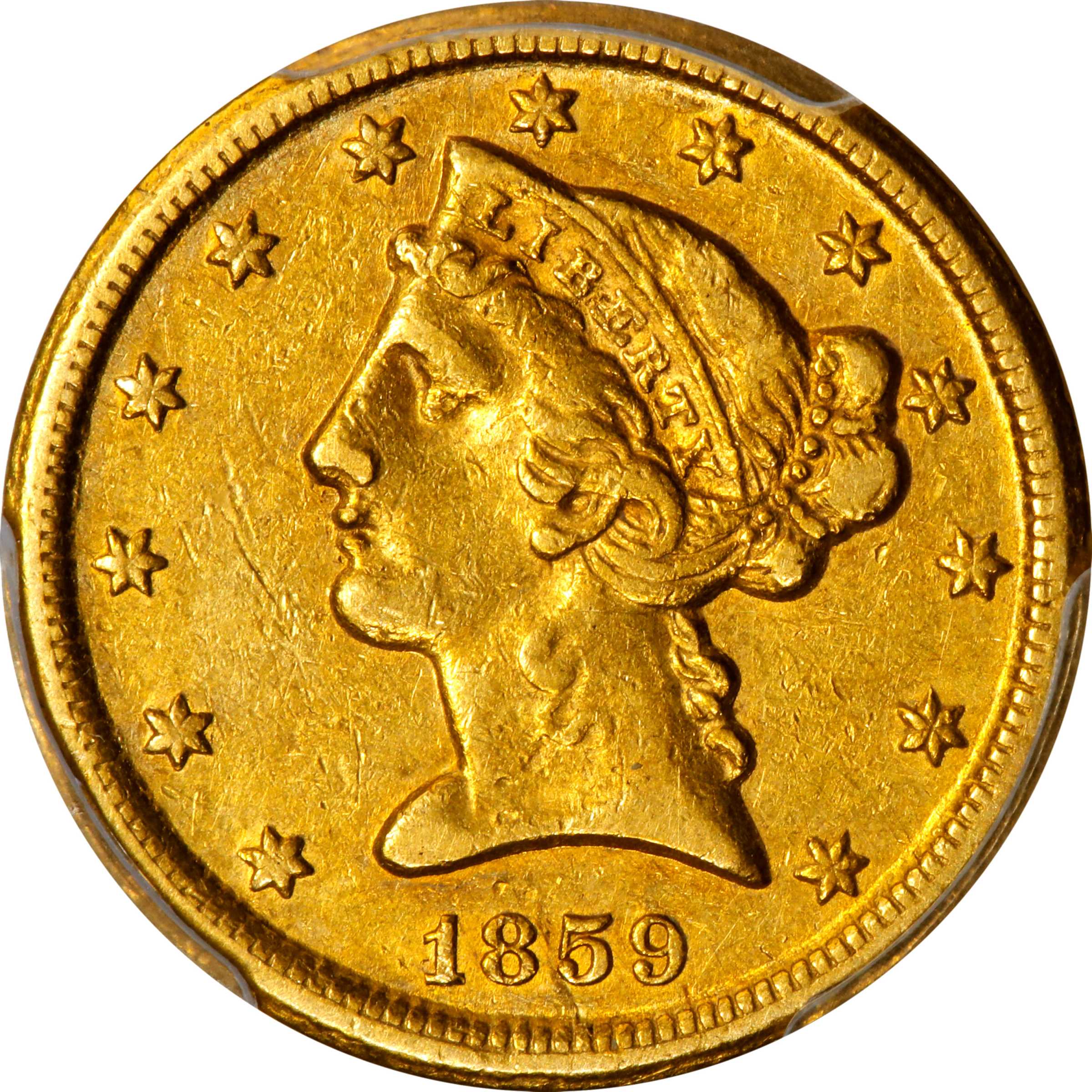 image for: 1859-D Liberty Head Half Eagle. Winter 45-EE. Large D. AU-53 (PCGS).