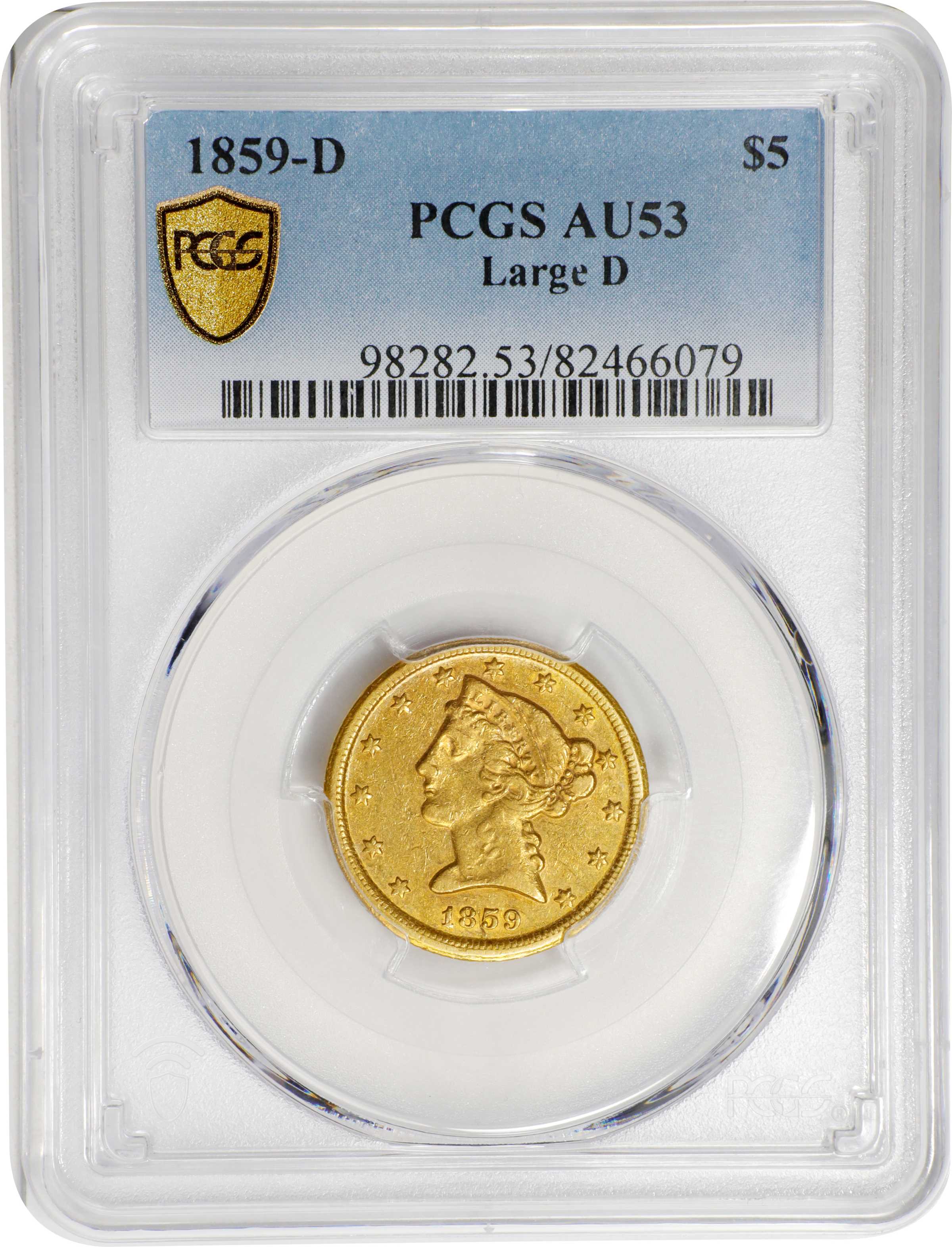 image for: 1859-D Liberty Head Half Eagle. Winter 45-EE. Large D. AU-53 (PCGS).