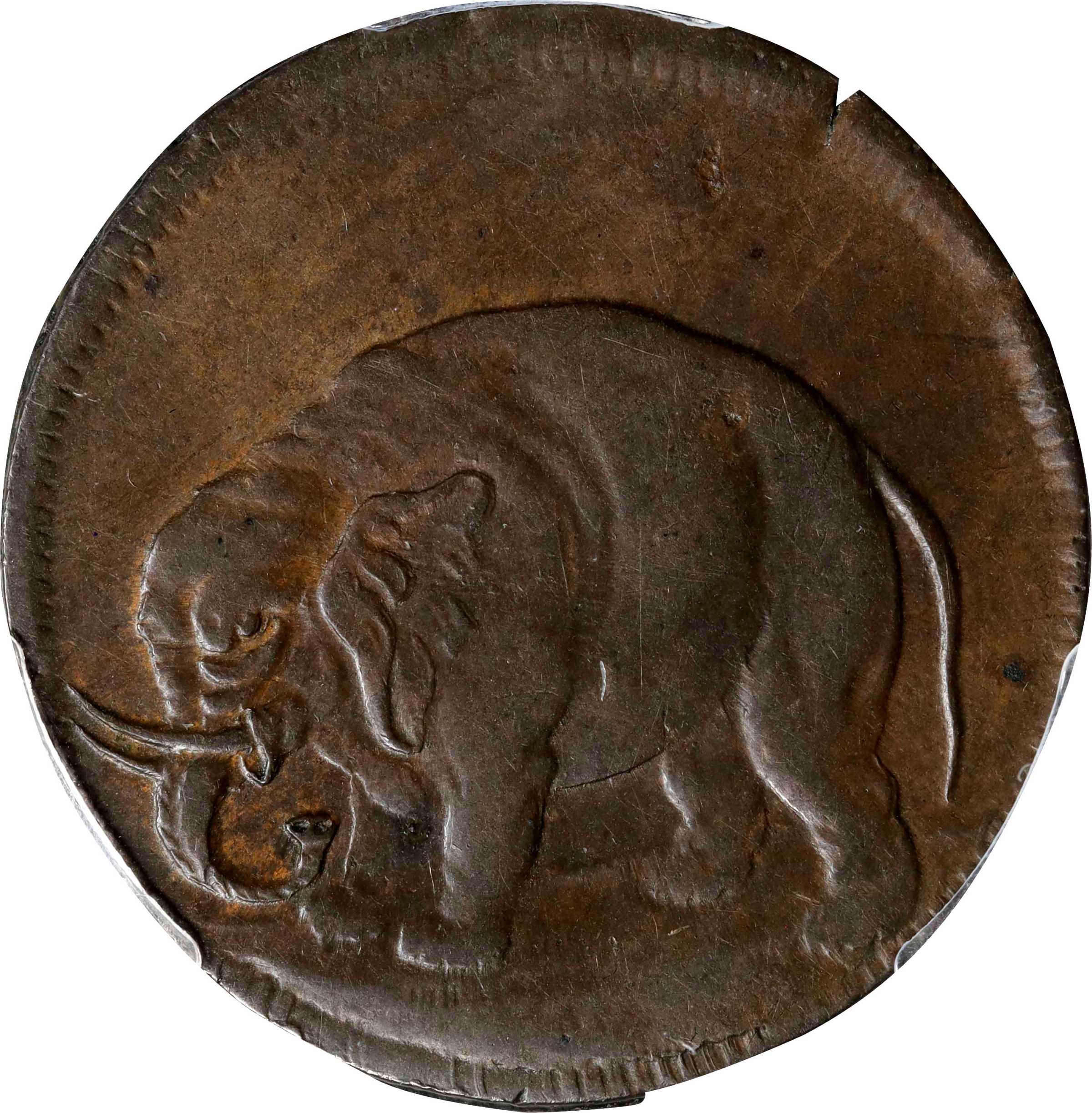 image for: Undated (ca. 1694) London Elephant Token. Hodder 2-B, W-12040. Rarity-2. GOD PRESERVE LONDON. Thin Planchet. AU-58 (PCGS).