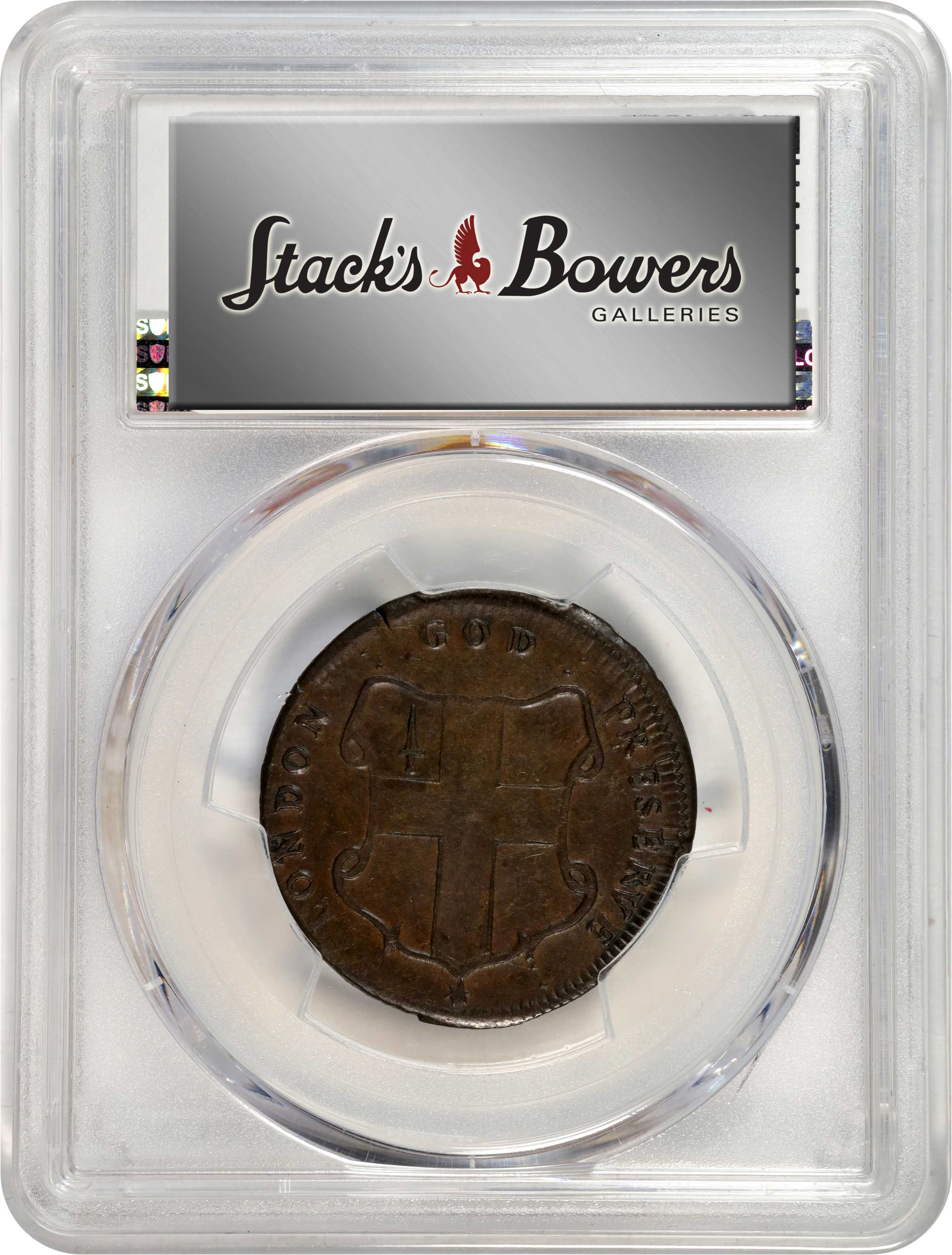 image for: Undated (ca. 1694) London Elephant Token. Hodder 2-B, W-12040. Rarity-2. GOD PRESERVE LONDON. Thin Planchet. AU-58 (PCGS).