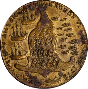 image for: "1778-1779" (ca. 1780) Rhode Island Ship Medal. Betts-562, W-1730. Without Wreath Below Ship. Brass. EF-40 (PCGS).