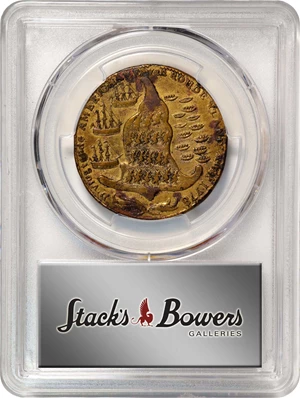 image for: "1778-1779" (ca. 1780) Rhode Island Ship Medal. Betts-562, W-1730. Without Wreath Below Ship. Brass. EF-40 (PCGS).