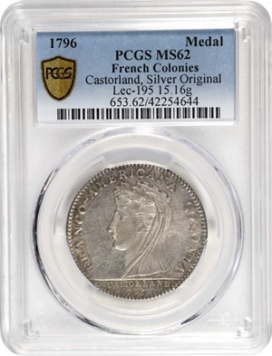 image for: 1796 Castorland Medal, or Jeton. Original. Lecompte-195, W-9100. Silver. Reeded Edge. MS-62 (PCGS).
