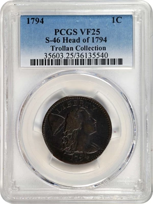 image for: 1794 Liberty Cap Cent. S-46. Rarity-3. Head of 1794. VF-25 (PCGS).