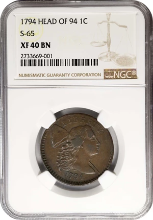 image for: 1794 Liberty Cap Cent. S-65. Rarity-1. Head of 1794. EF-40 (NGC).