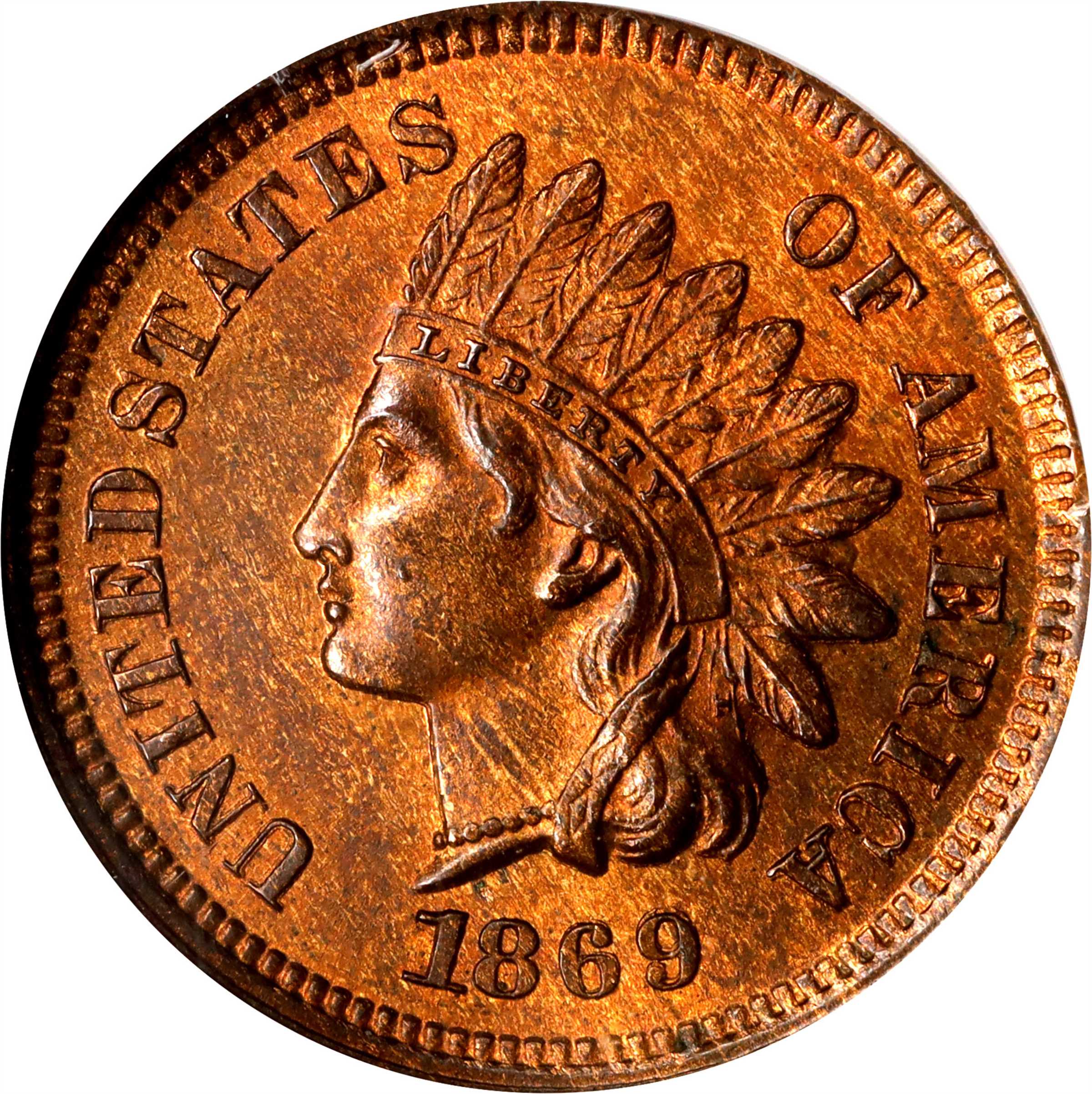 image for: 1869/69 Indian Cent. Snow-3, FS-301. Repunched Date. MS-65 RB (NGC).
