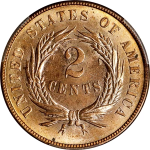 image for: 1870 Two-Cent Piece. MS-64 RD (PCGS).