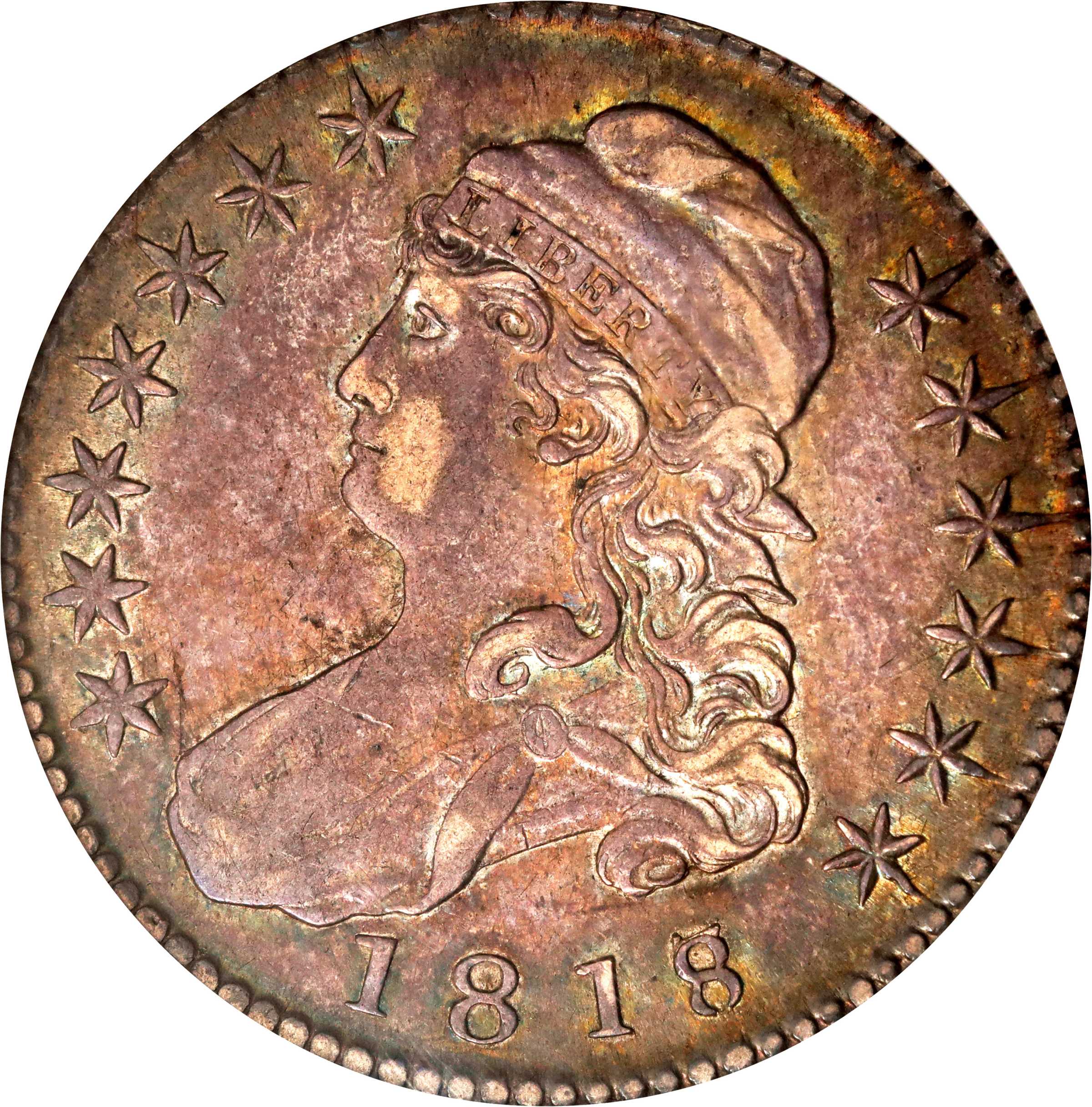 image for: 1818/7 Capped Bust Half Dollar. O-101a. Rarity-1. Large 8. AU-55 (NGC).
