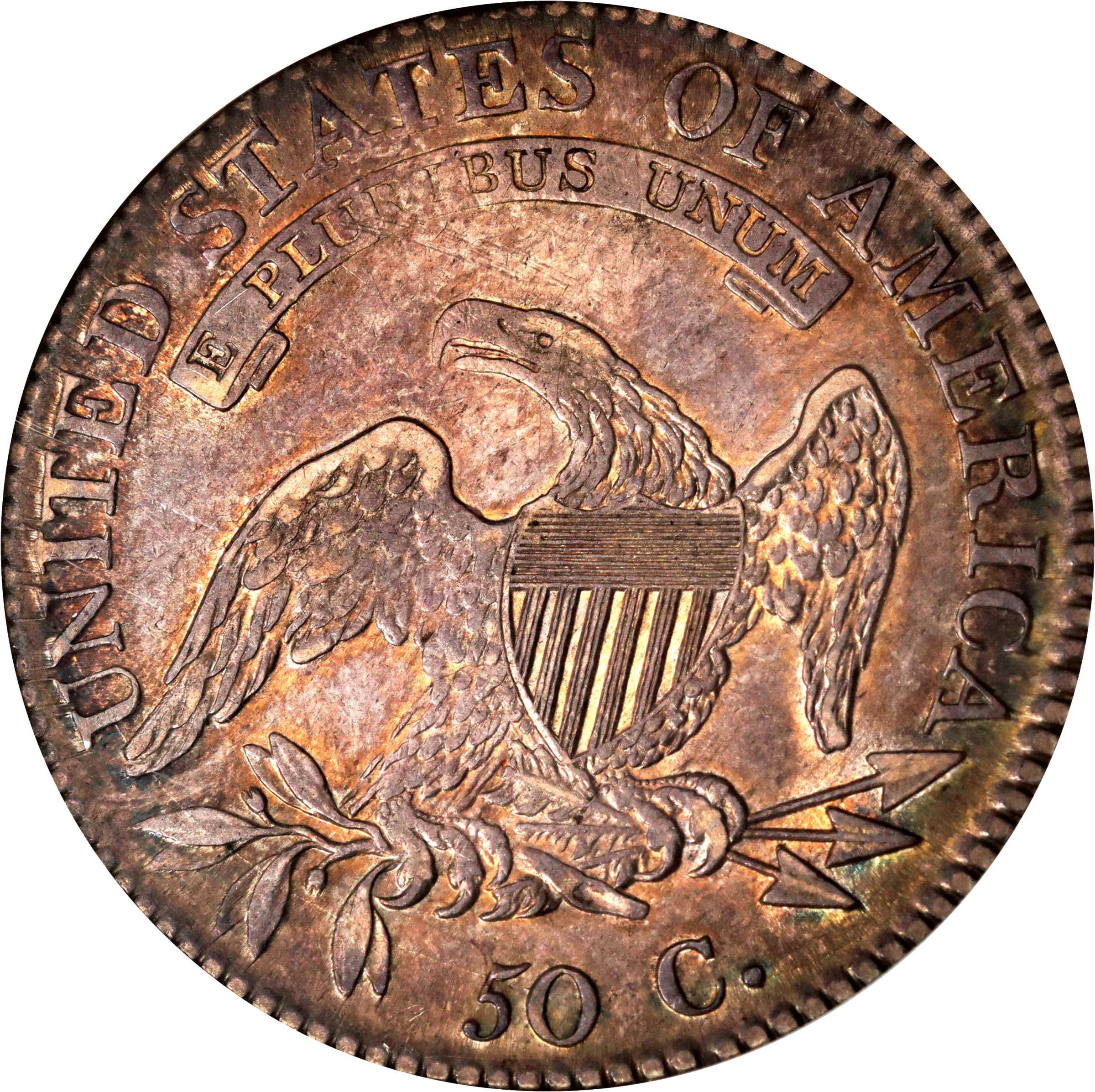 image for: 1818/7 Capped Bust Half Dollar. O-101a. Rarity-1. Large 8. AU-55 (NGC).