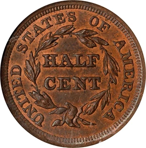 image for: 1857 Braided Hair Half Cent. C-1, the only known dies. Rarity-2. MS-63 BN (NGC).