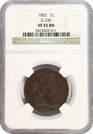 image for: 1802 Draped Bust Cent. S-230. Rarity-1. VF-35 BN (NGC).