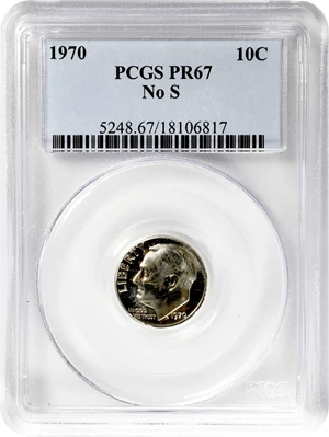 image for: 1970 No S Roosevelt Dime. Proof-67 (PCGS).