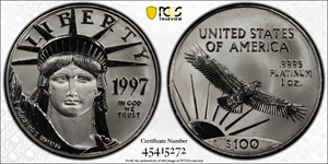 image for: 1997 One-Ounce Platinum Eagle. MS-68 (PCGS).