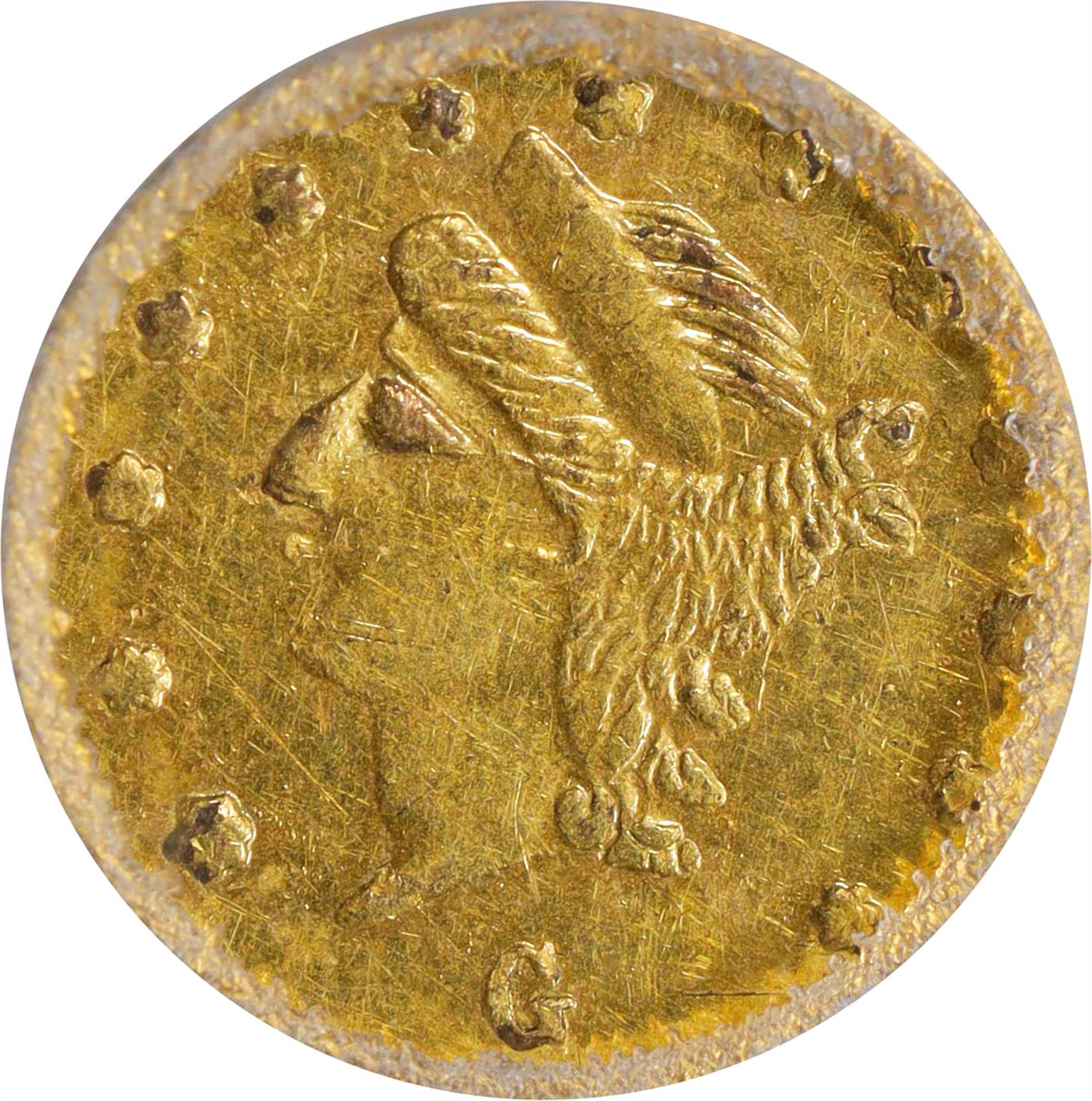 image for: 1869-G Round 25 Cents. BG-828. Rarity-4+. Liberty Head. AU-55 (PCGS).