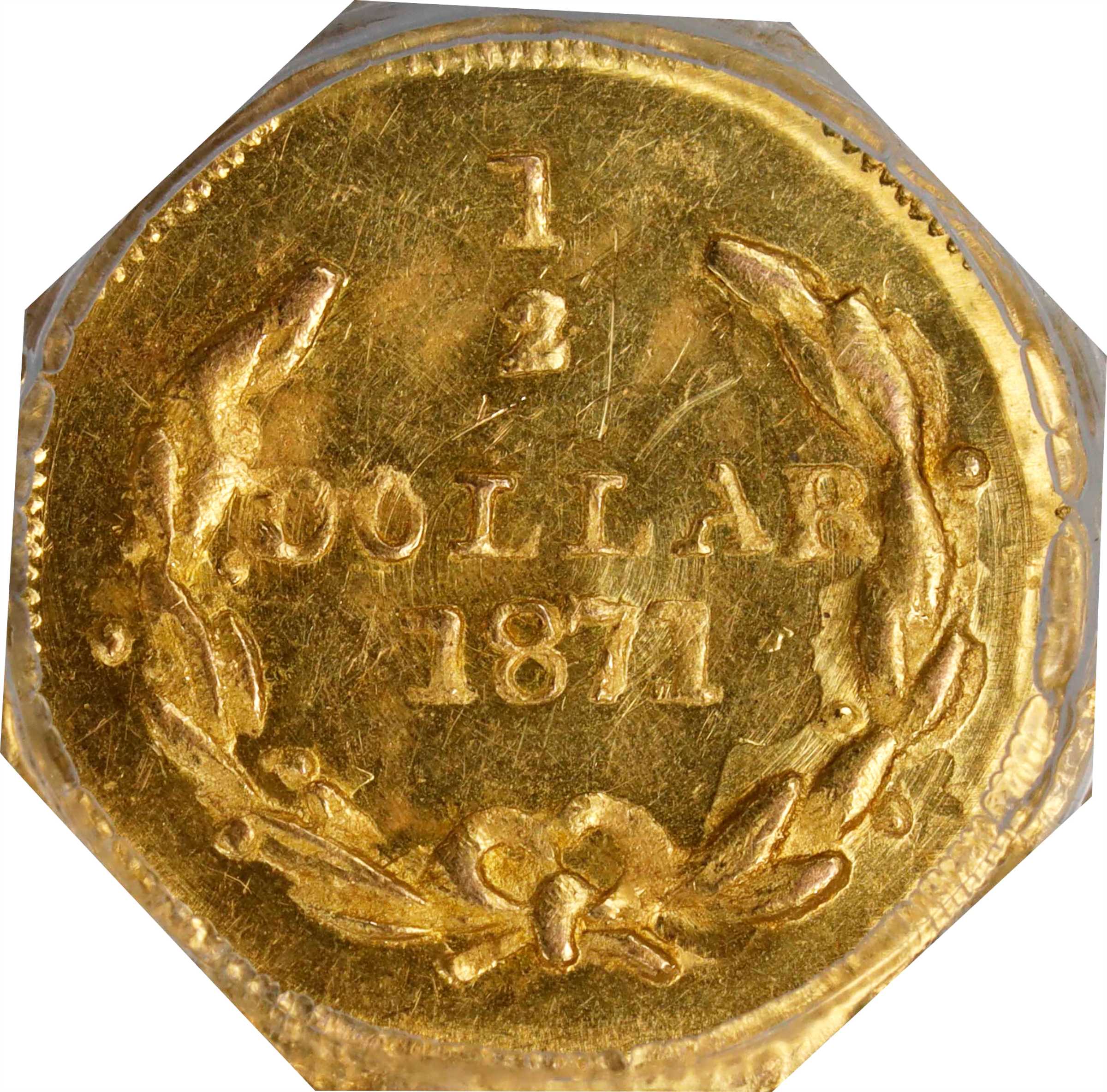 image for: 1871 Octagonal 50 Cents. BG-911. Rarity-4. Liberty Head. MS-64 (PCGS).