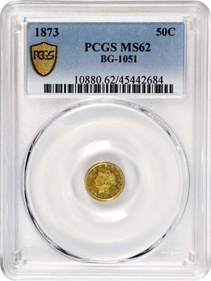 image for: 1873 Round 50 Cents. BG-1051. Rarity-5-. Indian Head. MS-62 (PCGS).