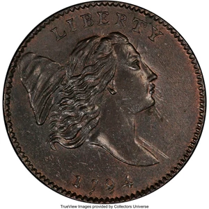 image for: 1794 Normal Head, Large Edge Letters, B-1a, C-1a, Low R.3, MS63 Brown PCGS. Our EAC Grade MS62....