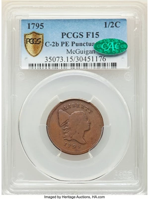 image for: 1795 Plain Edge, Punctuated Date, B-2b, C-2b, High R.5, Fine 15 PCGS. CAC. Our EAC Grade Fine 12....