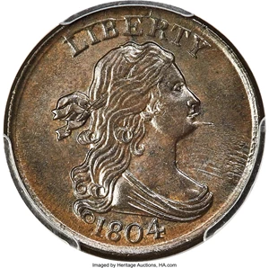 image for: 1804 Spiked Chin, B-7, C-8, R.1, MS65 Brown PCGS. Our EAC Grade MS62....