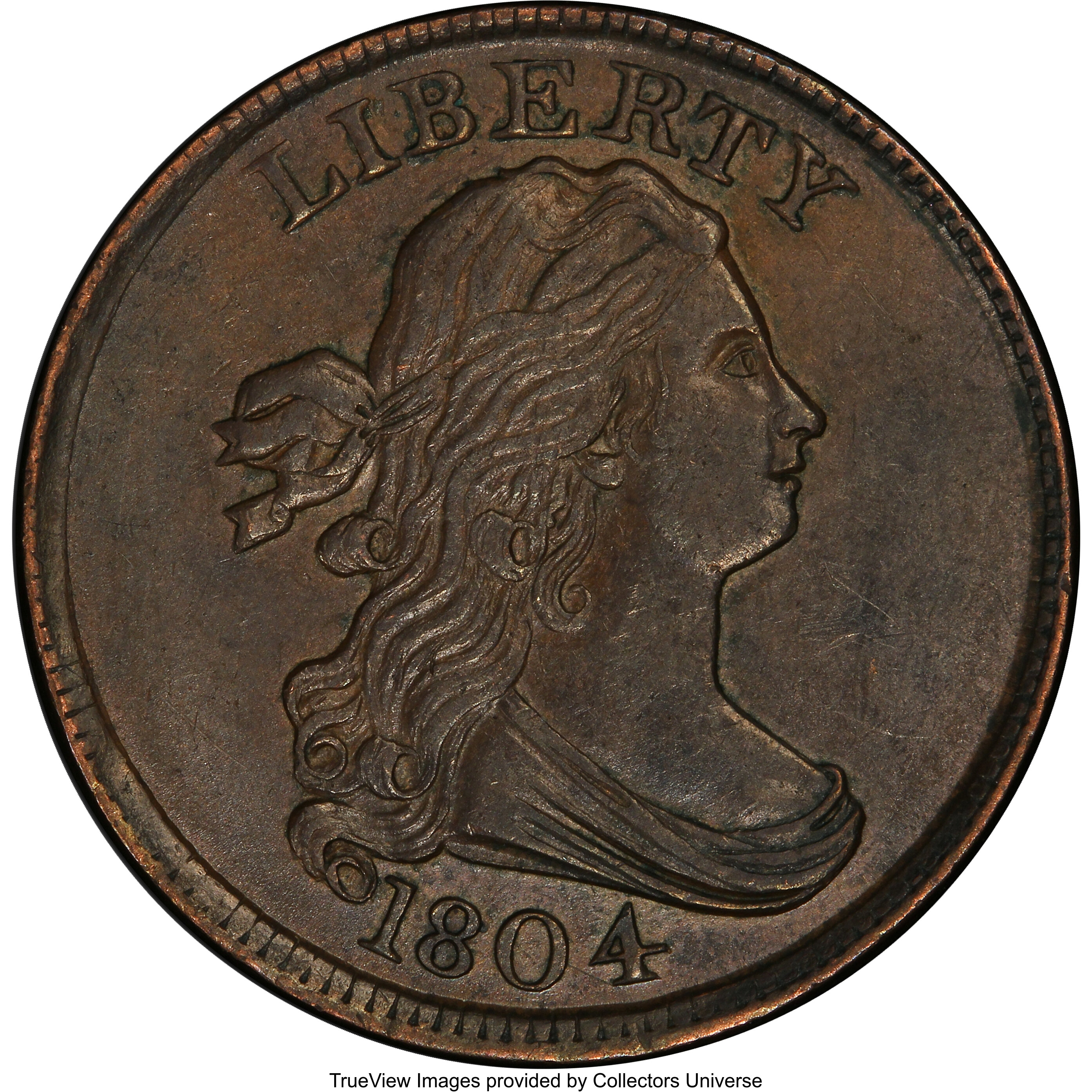 image for: 1804 Plain 4, Stems, B-12, C-11, R.2, AU58 PCGS. CAC. Our EAC Grade AU50....