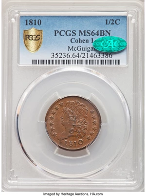 image for: 1810 B-1, C-1, R.1, MS64 Brown PCGS. CAC. Our EAC Grade MS62....