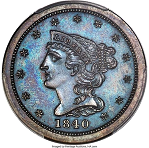 image for: 1840 Original, B-1a, C-PO1, Low R.6, PR65 Brown PCGS. Our EAC Grade PR60. CAC. ...