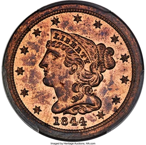 image for: 1844 Original, B-1, C-PO5, High R.5, PR65 Red and Brown PCGS. Our EAC Grade PR64. CAC. ...