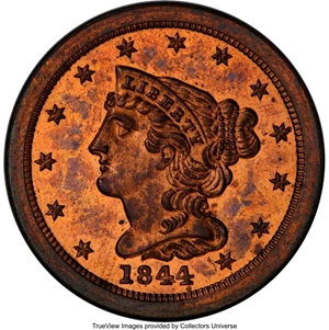 image for: 1844 Original, B-1, C-PO5, High R.5, PR65 Red and Brown PCGS. Our EAC Grade PR64. CAC. ...