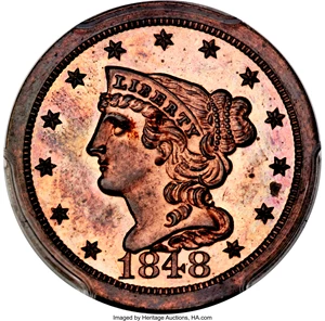 image for: 1848 Original, B-1a, C-PO9, Low R.6, PR64+ Red and Brown PCGS. CAC. Our EAC Grade PR64....