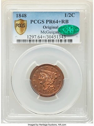 image for: 1848 Original, B-1a, C-PO9, Low R.6, PR64+ Red and Brown PCGS. CAC. Our EAC Grade PR64....