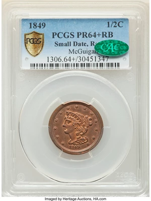 image for: 1849 Small Date, First Restrike (Reverse of 1856), B-2, C-SR11, Low R.6, PR64+ Red and Brown PCGS. Our EAC Grade PR64. CAC. ...