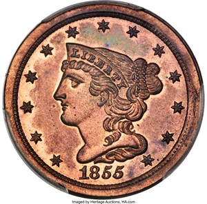 image for: 1855 B-1, C-SO1 (C-1), High R.5, PR64 Red and Brown PCGS. Our EAC Grade PR65. CAC. ...