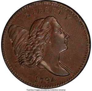 image for: 1794 Normal Head, Small Edge Letters, B-2b, C-2a, Low R.3, MS62 Brown PCGS. Our EAC Grade AU55. CAC....