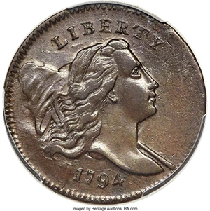 image for: 1794 Normal Head, Small Edge Letters, B-6b, C-4a, R.2, AU58 PCGS. CAC. Our EAC Grade XF45....