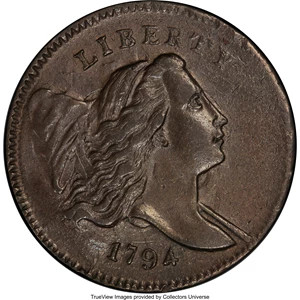 image for: 1794 Normal Head, Small Edge Letters, B-6b, C-4a, R.2, AU58 PCGS. CAC. Our EAC Grade XF45....
