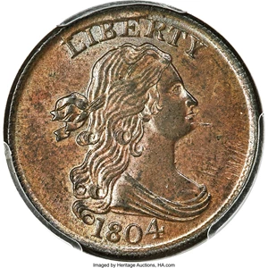 image for: 1804 Spiked Chin, B-7, C-8, R.1, MS65 Brown PCGS. Our EAC Grade MS60....