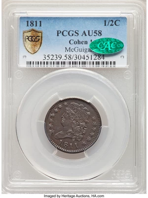 image for: 1811 Wide Date, B-1, C-1, Low R.4, AU58 PCGS. CAC. Our EAC Grade AU50....